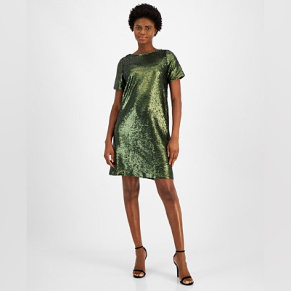 New! $149 Olive 🫒 Night Sequin T-shirt Mini Dress - Size 6